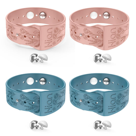 Hion motion-sickness bracelets in blue-pink pack front provide travel comfort.