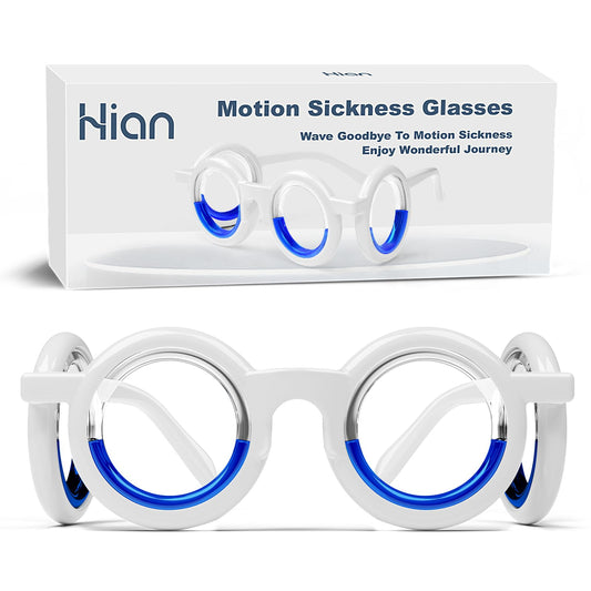 Hion Motion Sickness Glasses folded compact for travel comfort on the go.