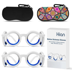 Hion Motion Sickness Glasses folded compactly for travel; ultra-light, portable relief.