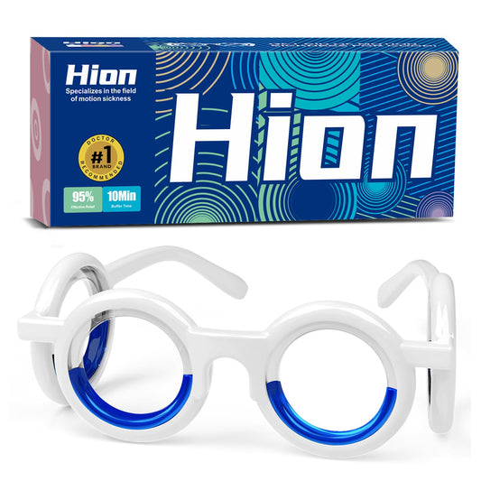 Hion Motion Sickness Glasses folded compactly for travel and storage.