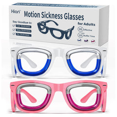 Hion motion glasses front view in white-pink highlights portable, travel-friendly motion relief.