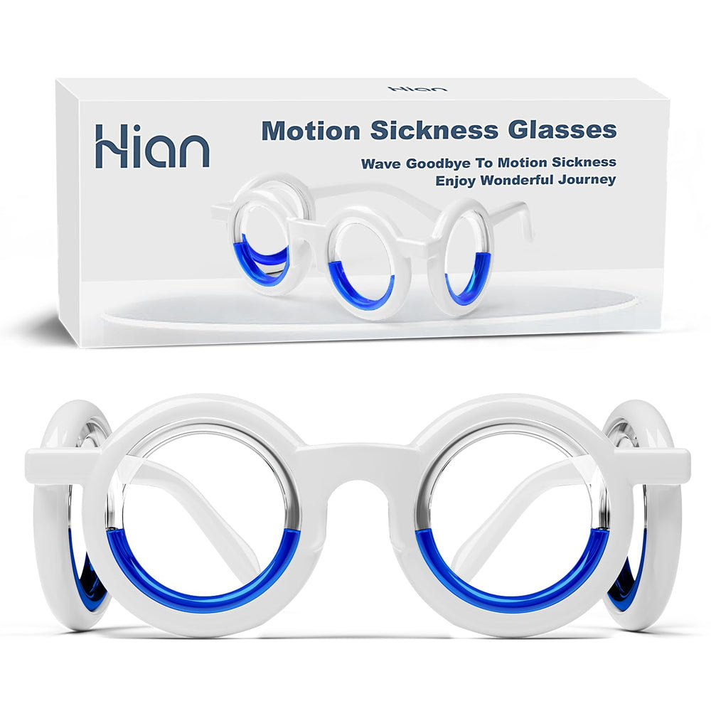 Hion Motion Sickness Glasses package view, compact travel-ready for on-the-go relief.