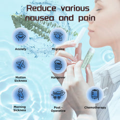 Hion Nausea Relief Inhaler essential oils label highlights 100% natural ingredients.