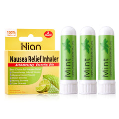 Hion Nausea Relief Inhaler mint 3pcs packaging shows compact portable aromatherapy for travel