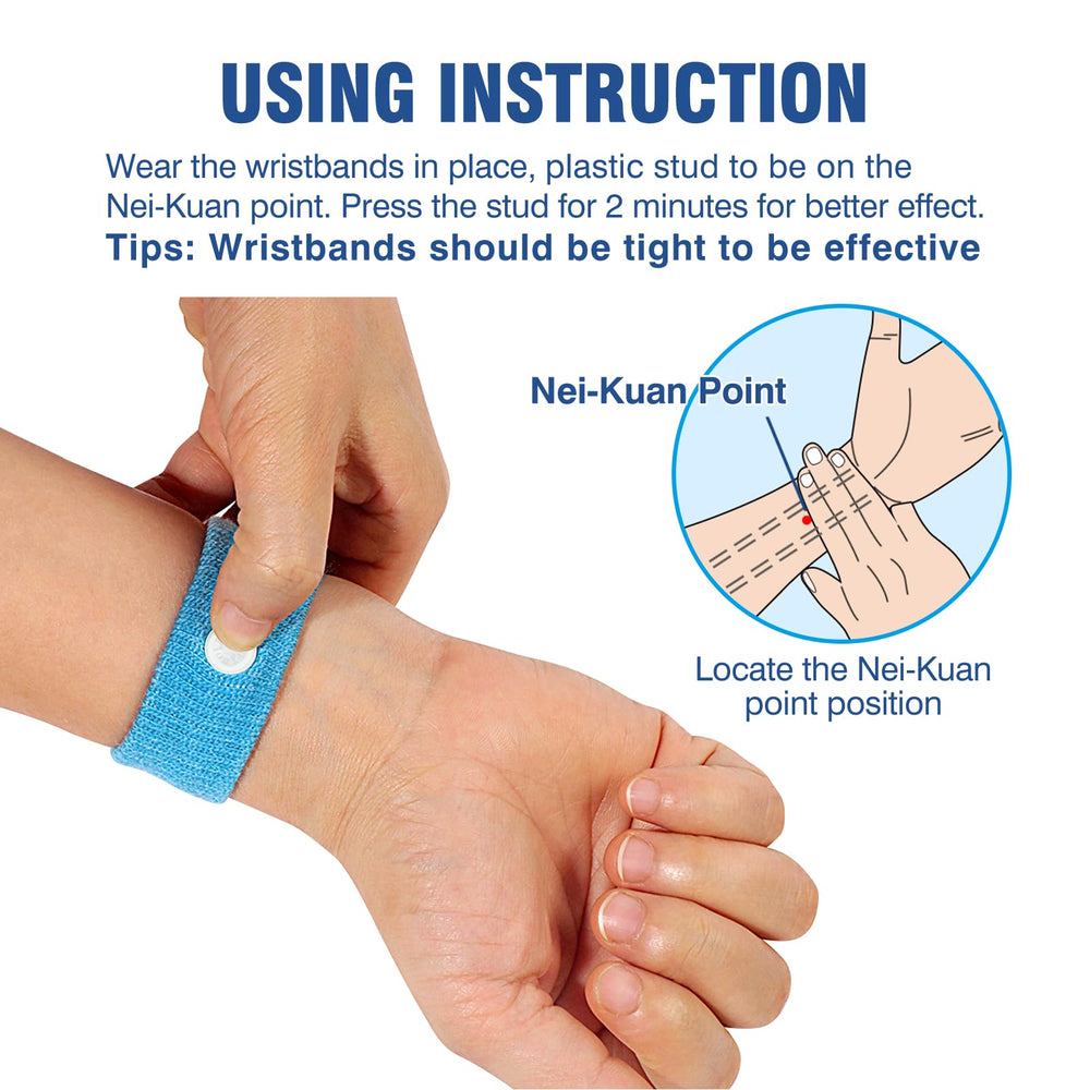 Hionfurt acupressure wristbands centered on Nei-Kuan point for comfort