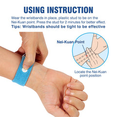 Hionfurt blue wristbands close-up of plastic stud used for Nei-Kuan touch.