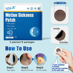 Hionfurt patches behind ear application shows easy, fast-acting motion sickness comfort.