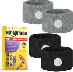 HIONXMGA motion sickness bands on wrists provide natural nausea relief during travel.