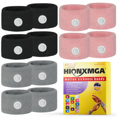 HIONXMGA motion sickness bands pack for travel-ready nausea relief.