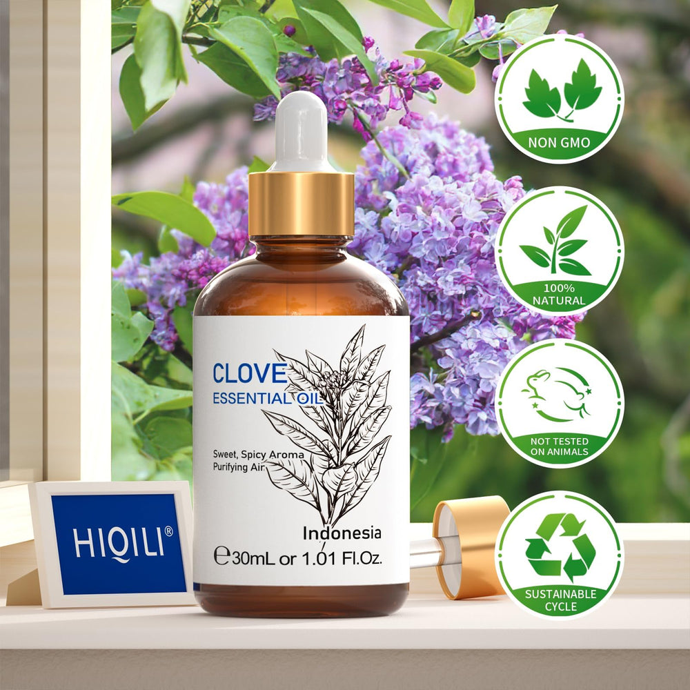 Pure clove essential oil bottle with dropper