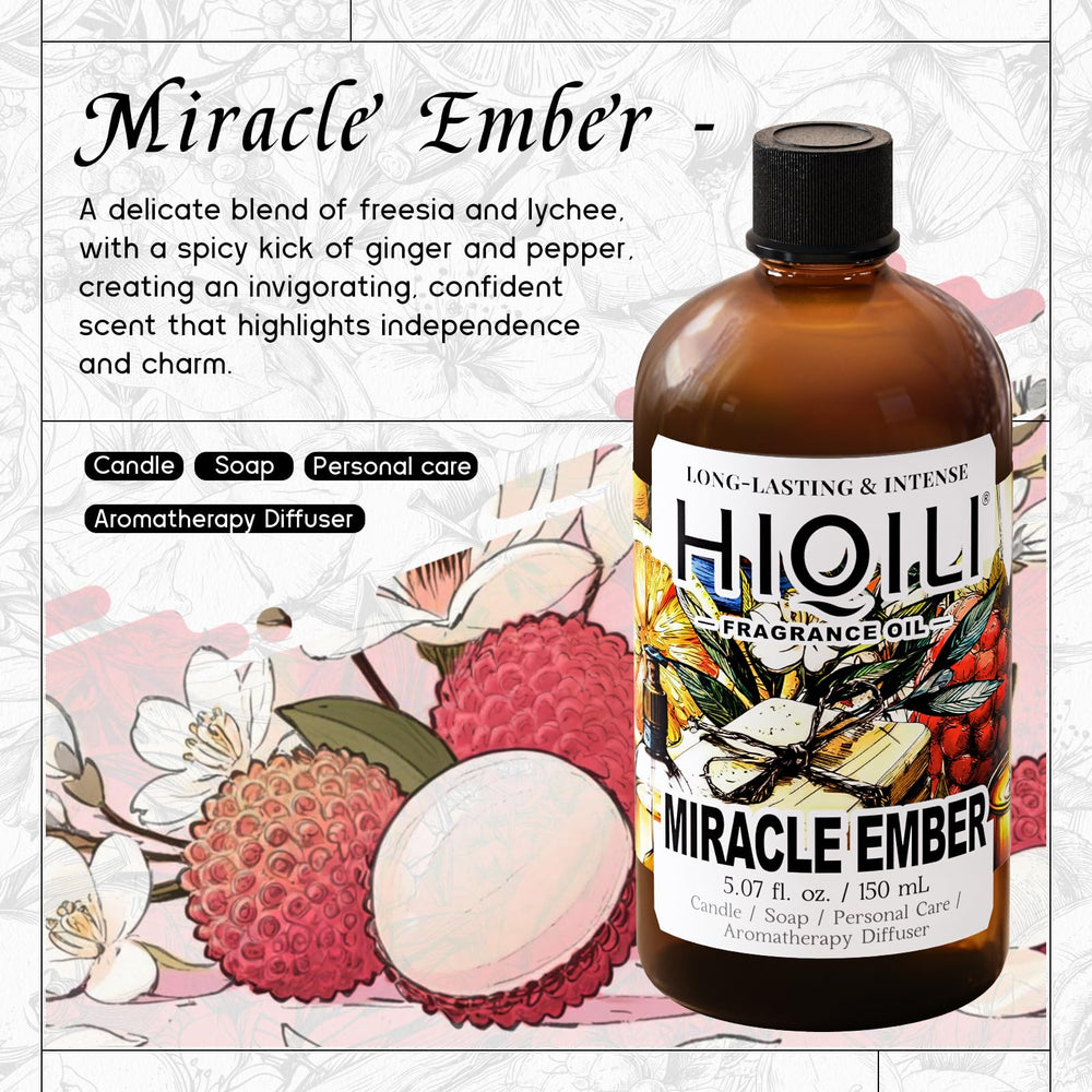 Close-up of Miracle Ember liquid in fragrance oil bottle
