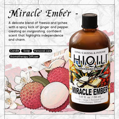 Close-up of Miracle Ember liquid in fragrance oil bottle