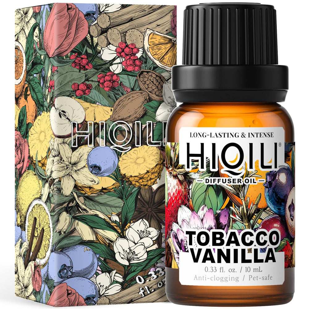 Bottle of HIQILI Tobacco Vanilla Fragrance Oil refill for diffusers