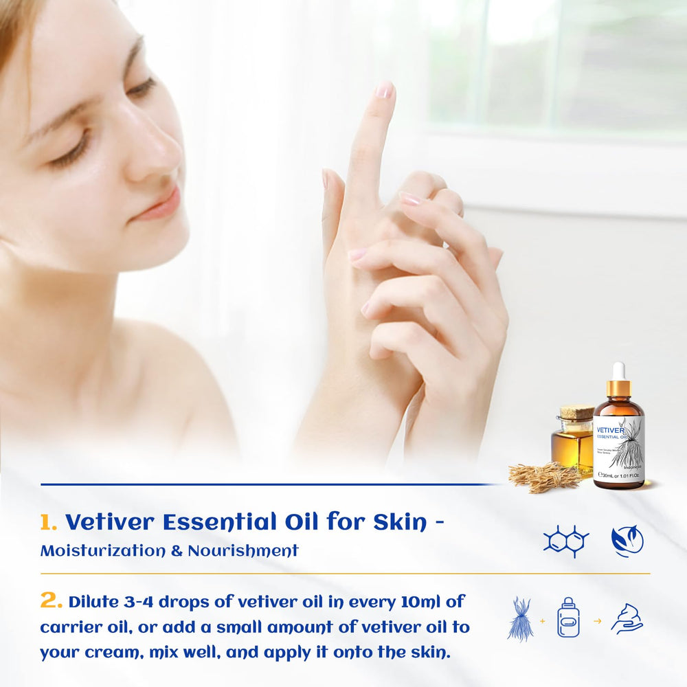 Vetiver essential oil used in a diffuser to calm emotions