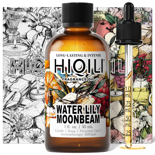 Bottle of HIQILI Water Lily Moonbeam Fragrance Oil (1 oz) for diffusers