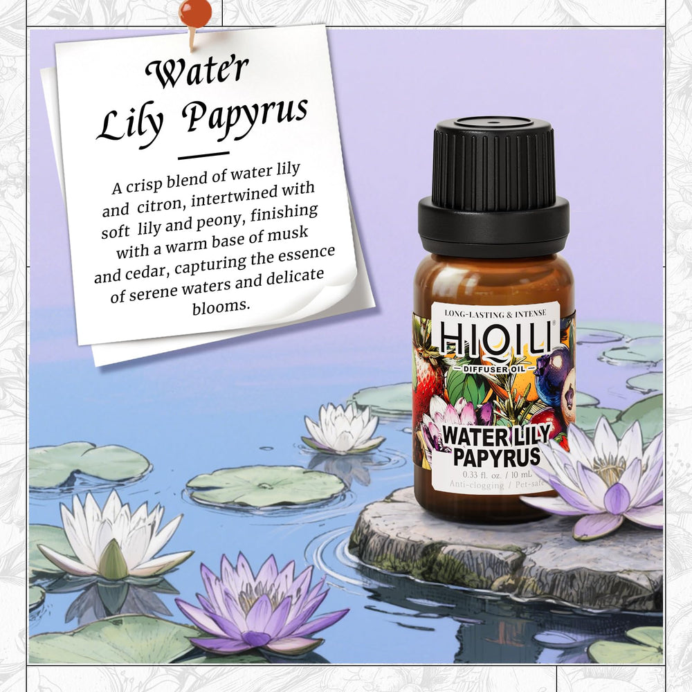 Close-up of HIQILI Water Lily Papyrus Diffuser Oil bottle