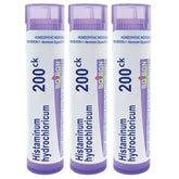 Front view of Boiron Histaminum Hydrochloricum 200Ck 3-pack packaging with pellets