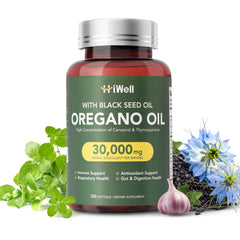 HiWell oregano oil with black seed oil bottle and 60-day supply