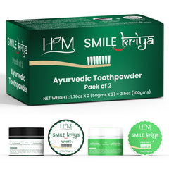 HM Smile Kriya Ayurvedic Toothpowder Duo Pack of 2 box front