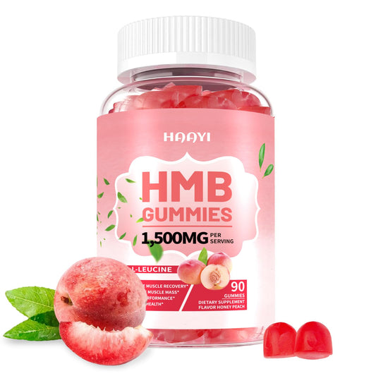 Front view of HMB & Leucine Peach Gummies bottle