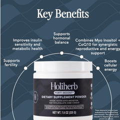Ingredients listing featuring Myo-Inositol 4g and CoQ10