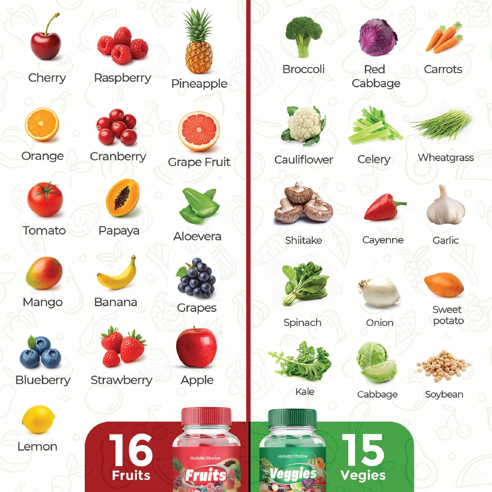 Holistic Choice Fruits & Veggies Gummies veggie-flavor bottle front view
