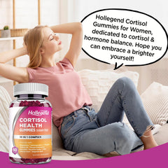 Lifestyle shot of HOLLEGEND cortisol gummies on a desk