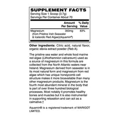 Ingredients: magnesium derived from seawater and Lithothamnion calcareum (red algae)