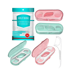 Holy Rose dental floss picks set with portable four box case in green and pink
