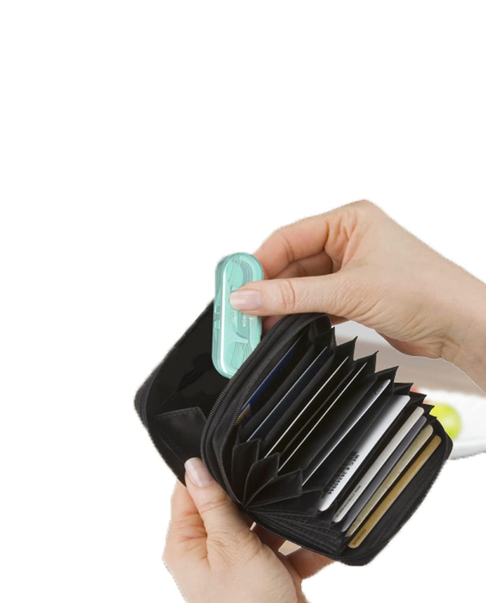 Open portable floss case showing 10-count floss sticks inside