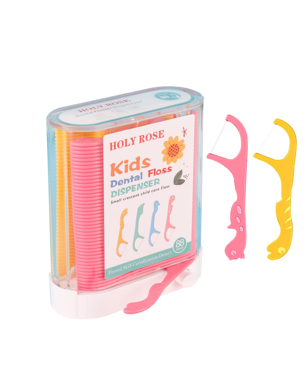 Holy Rose Kids dental floss picks in 88-count dispenser