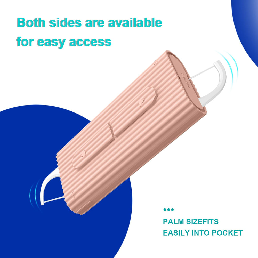 Open pink floss dispenser showing floss picks inside