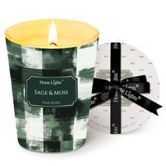 HomeLights Sage & Moss 6.7oz soy candle in minimalist glass jar