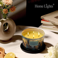 Candle burning with fragrance release and pool of light