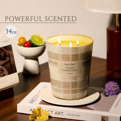 Front view of HomeLights 34oz 3-wick candle in a rustic modern jar
