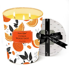 HomeLights Citrus Wood Sage 34oz soy candle jar - front view
