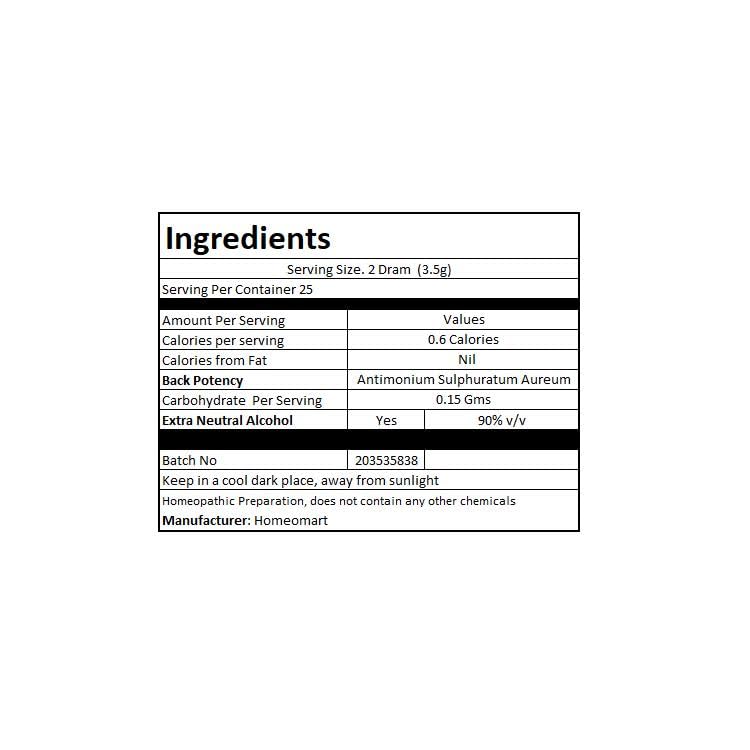 Homeomart brand Antimonium Sulphuratum Aureum 6C pellets