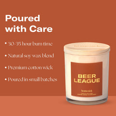 Burn time and wax detail for Homesick Beer League candle