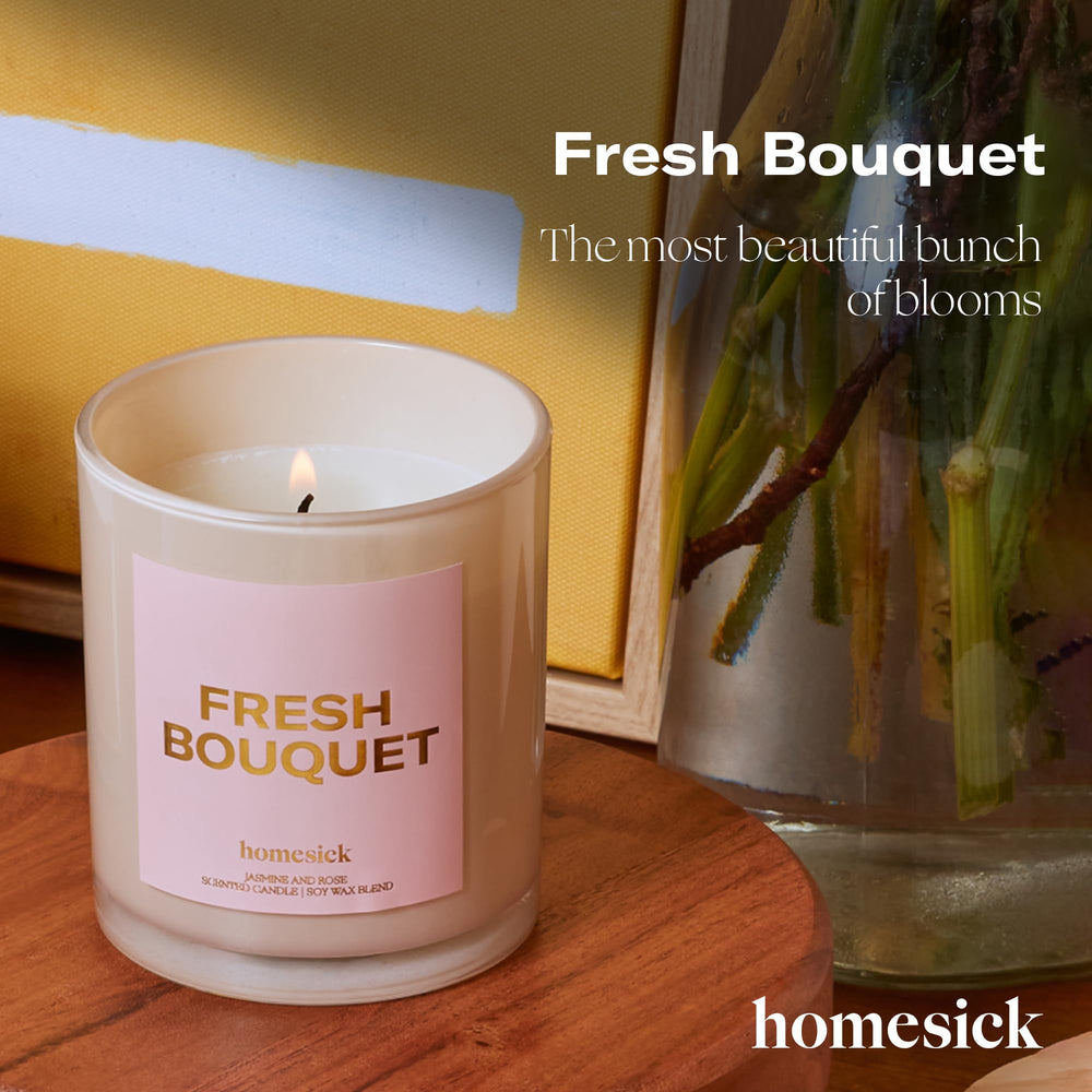 Close-up of jasmine and rose notes on Fresh Bouquet candle
