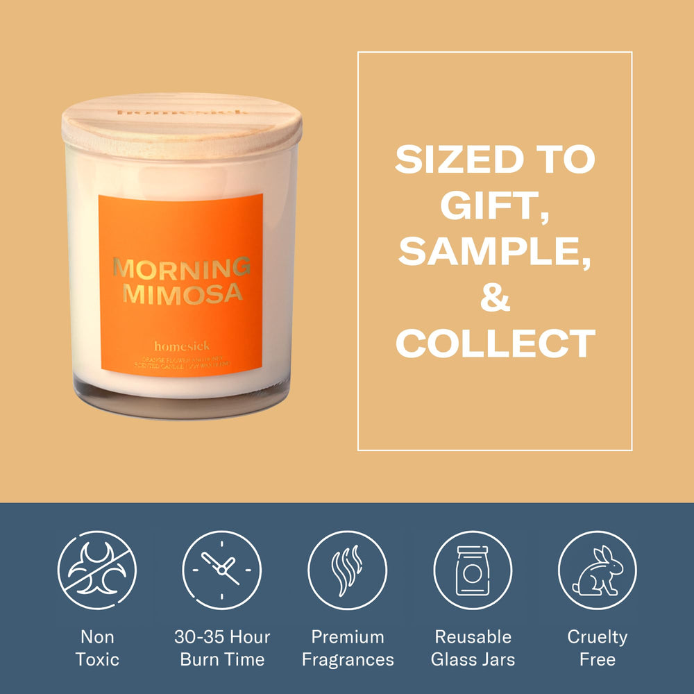 Candle packaging and gift-ready box for Morning Mimosa