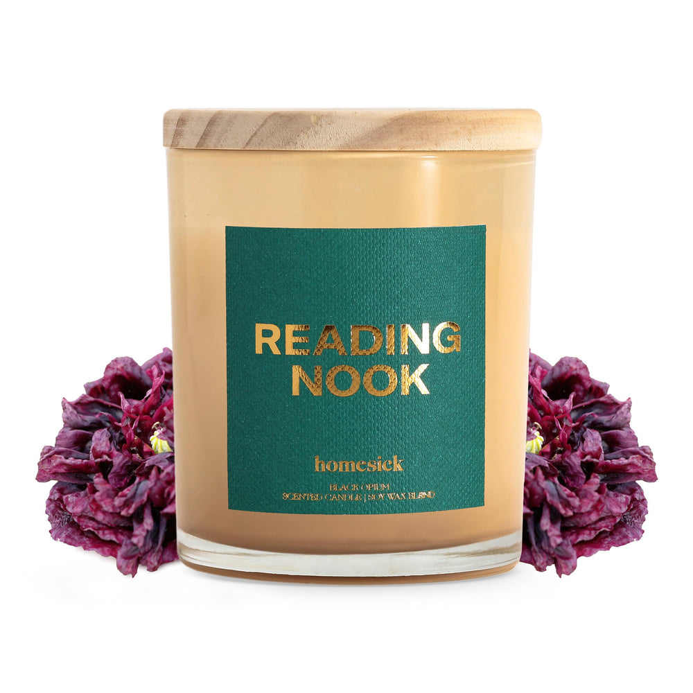 Reading Nook 7.5 oz Homesick candle jar with label visible