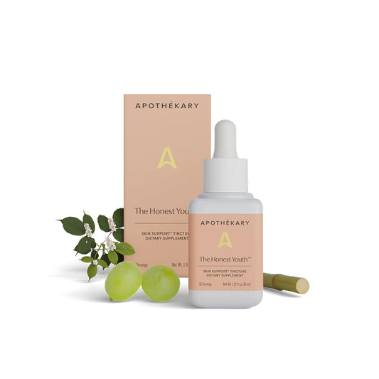 Front view of Apothékary The Honest Youth Collagen Support Drops bottle