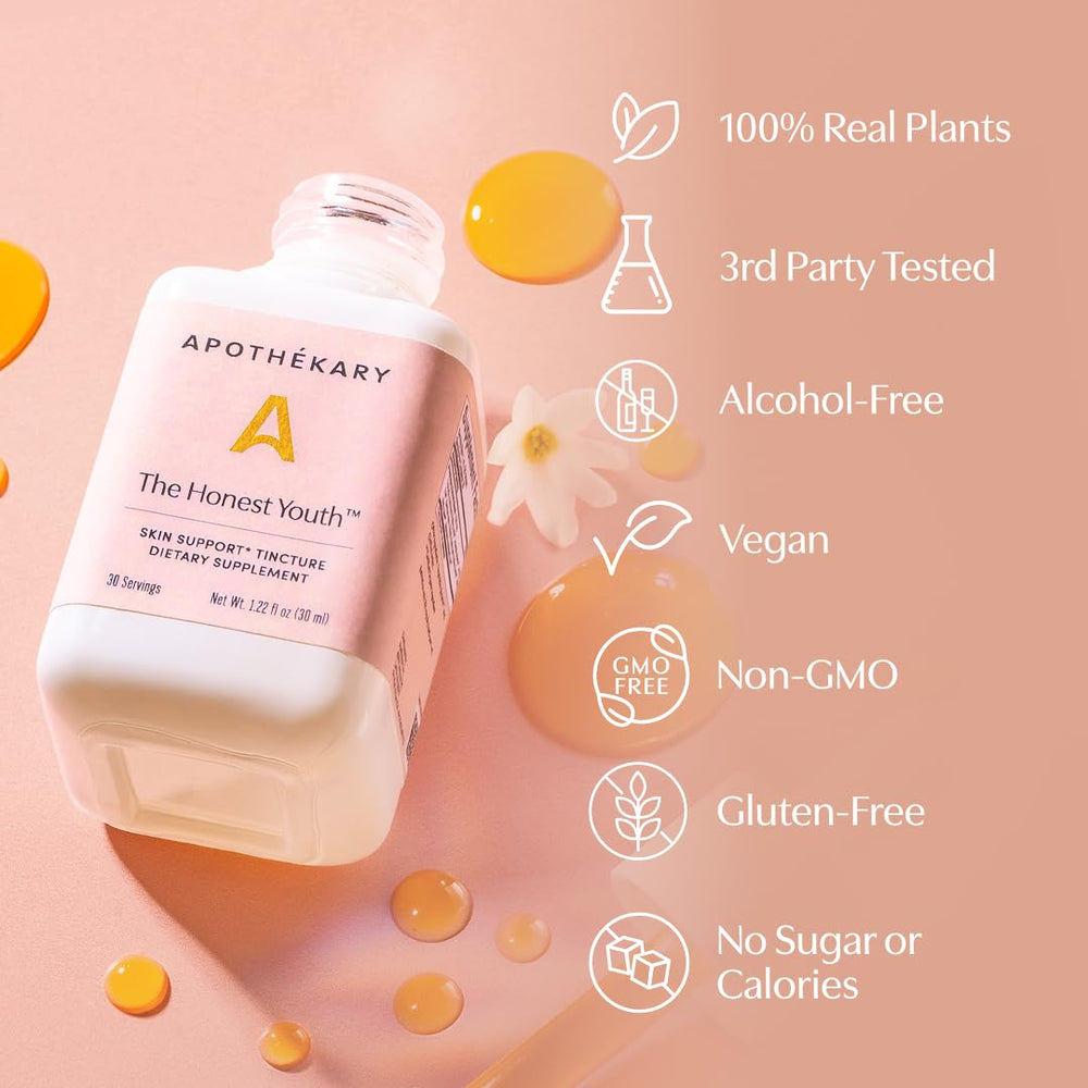 Vegan and gluten-free certification label on The Honest Youth bottle