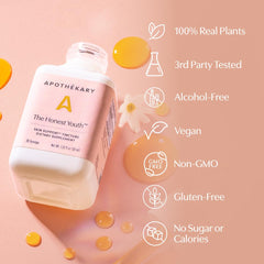 Vegan and gluten-free certification label on The Honest Youth bottle