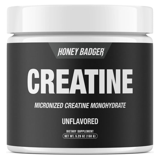 Honey Badger Creatine Monohydrate Powder bottle – front view