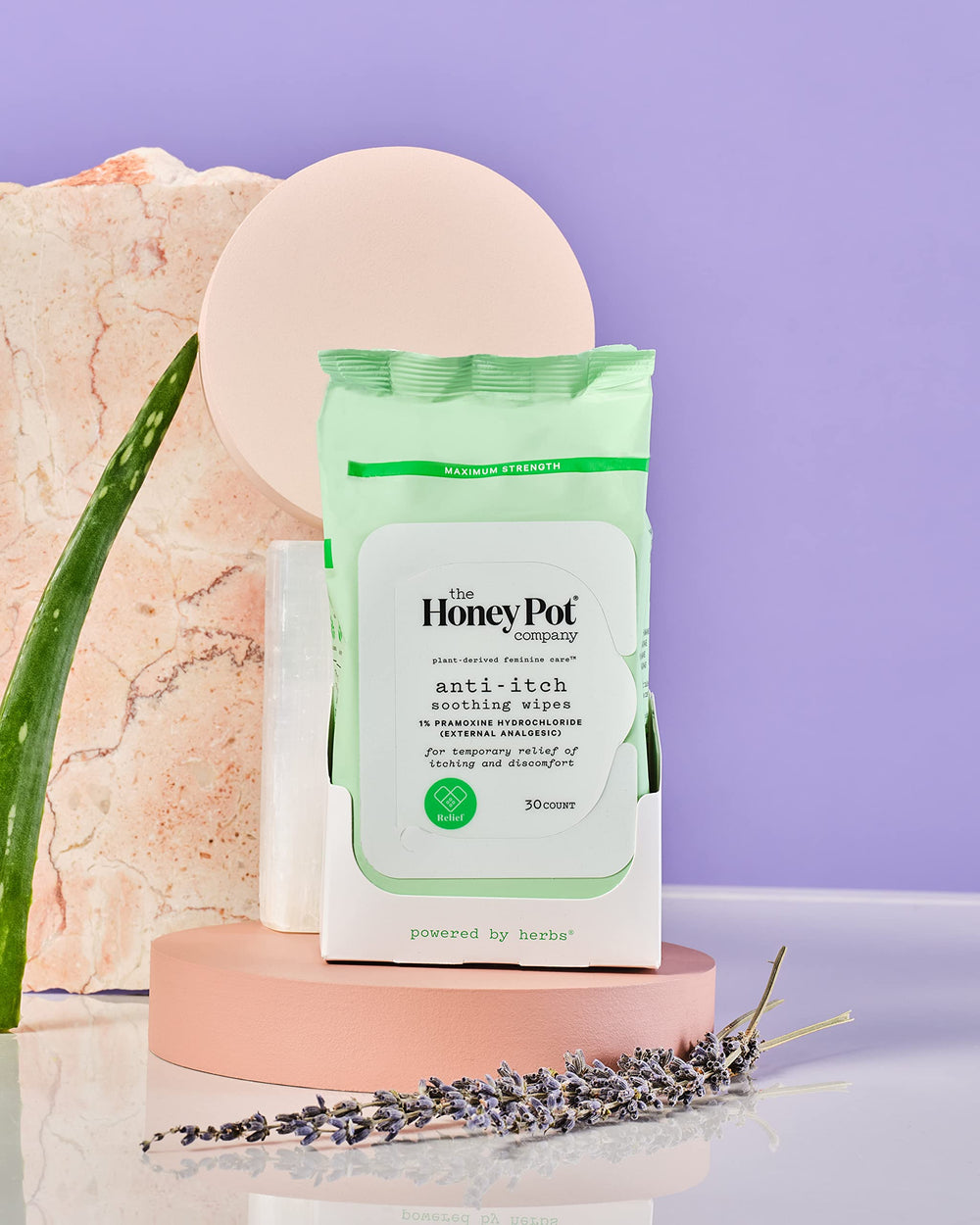 The Honey Pot label detail highlights calendula lavender and aloe ingredients.