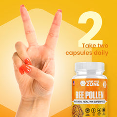 Label showing non-GMO and gluten-free bee pollen supplement