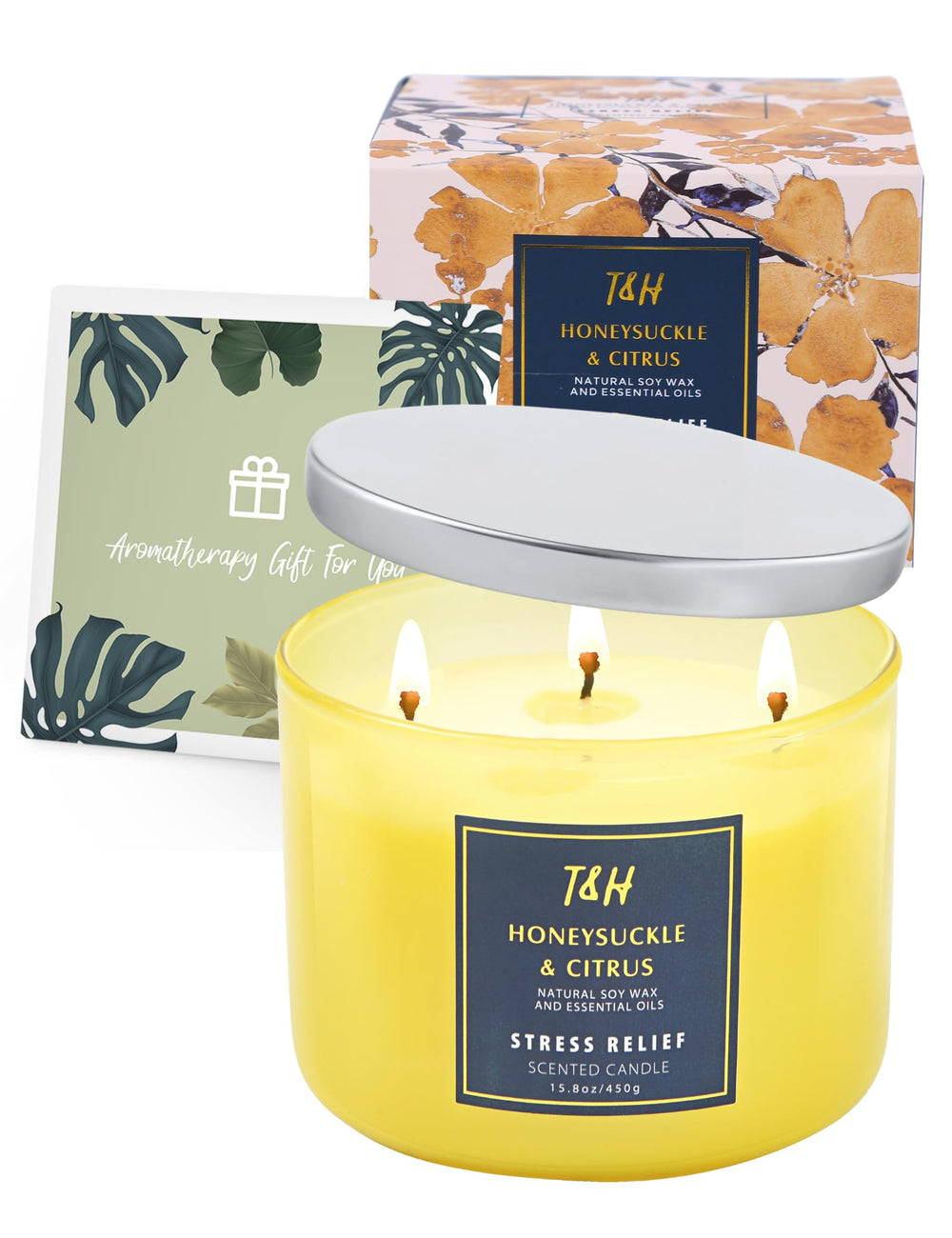 Close-up of product label on the candle jar