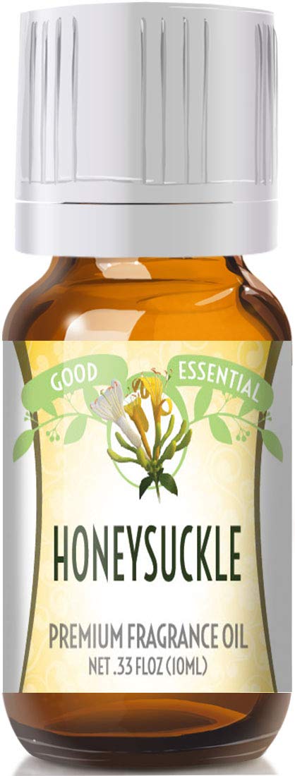 Amber 10ml bottle of Good Essential Honeysuckle Fragrance Oil with eurodropper