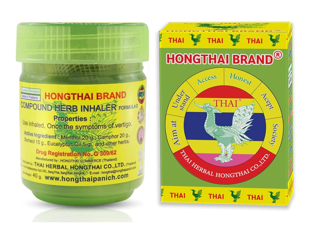 Hong Thai Compound Thai Herb Inhalant opened reveals herbal blend for mood-boosting aroma.